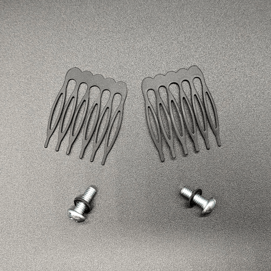 Two catacomb hair combs and two screws with silicone washers.
