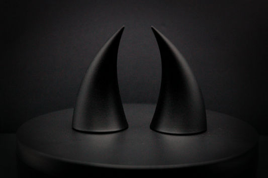Back view of incubus devil horns in black with a matte finish.