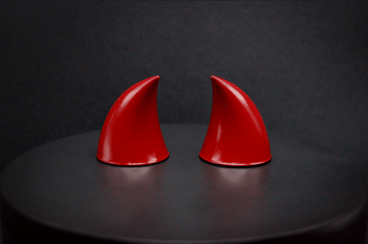 Back view of imp devil horns in bordeaux red with a glossy finish.