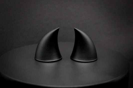 Back view of imp devil horns in black with a matte finish.