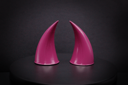 Back view of incubus devil horns in deep rose with a glossy finish.
