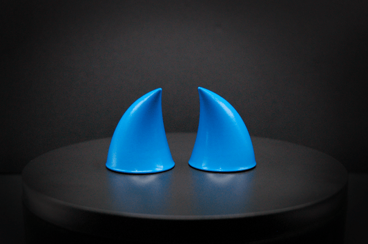 Back view of imp devil horns in nixie blue, a turquoise color with a glossy finish.