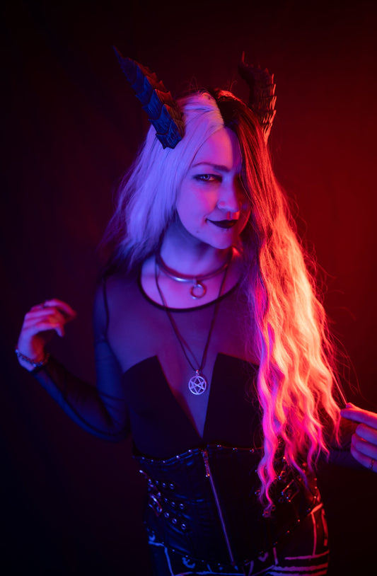 [MADE-TO-ORDER] Gargoyle Black Tiefling Horns - Matte - Haus of Brimstone - 