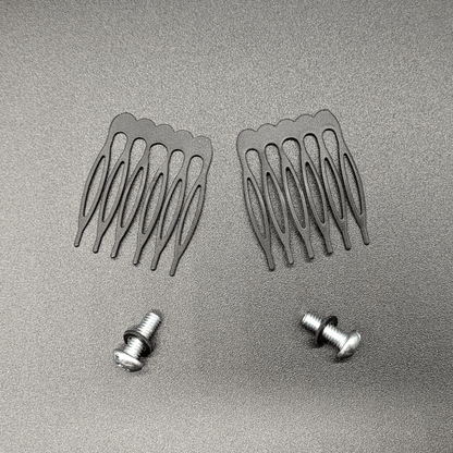 Two catacomb hair combs and two screws with silicone washers.